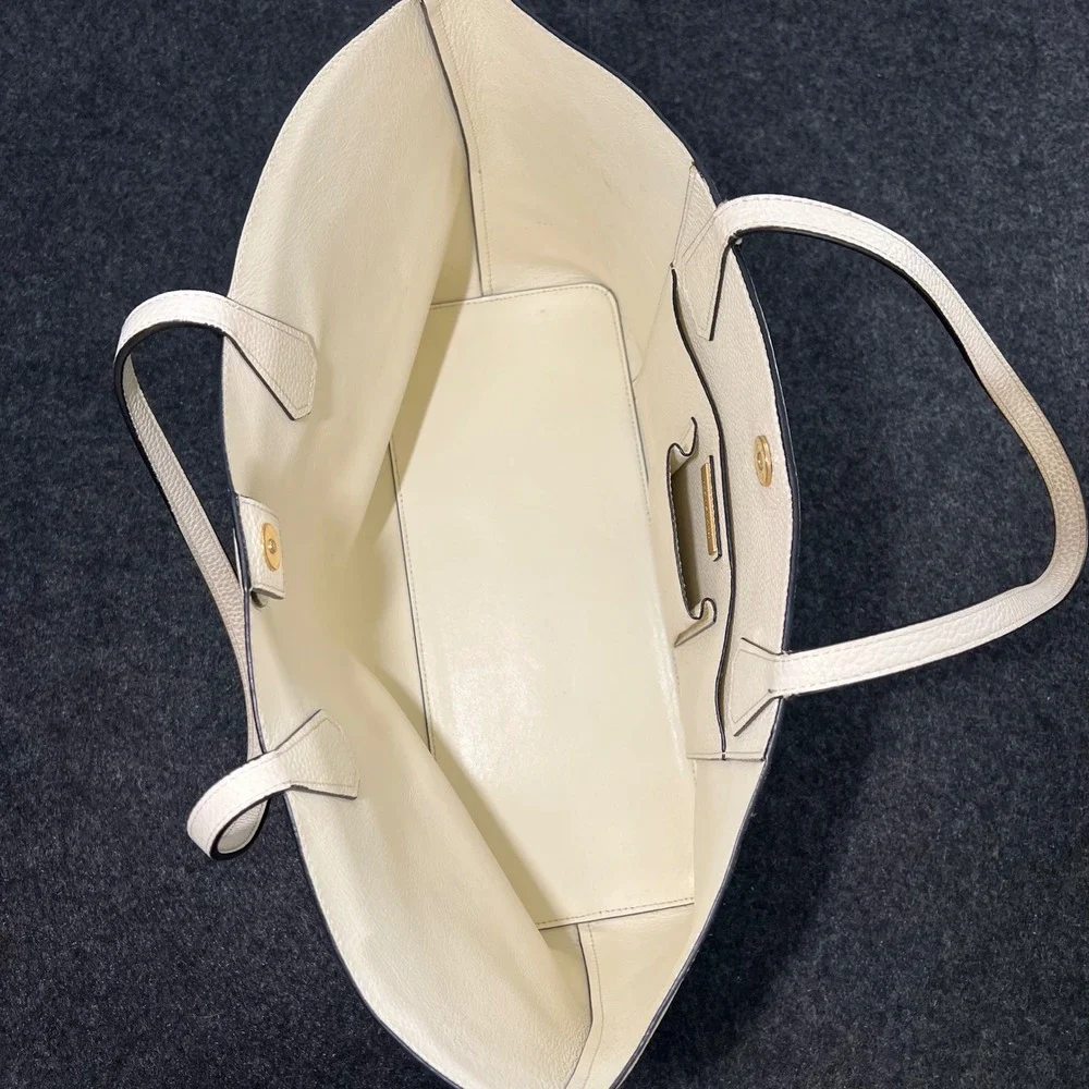 Tory Burch Perry Tote Womens Large White Black Leather Shoulder Bag Handbag